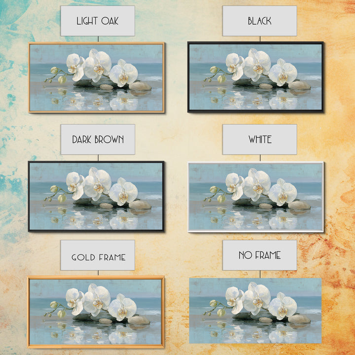 White Orchid on Warm Stone Background Canvas Print, Bathroom Art, Poster, Bathroom Decor, Fine Art, Spa, Digital Print, BAT-2x1-48