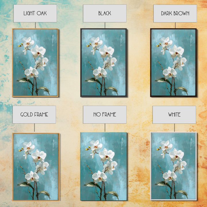 White Orchid on Warm Stone Background Framed Canvas Print, Bathroom Art, Fine Art Print, Bathroom Decor, Oil Painting, Spa, BAT-2x3-12