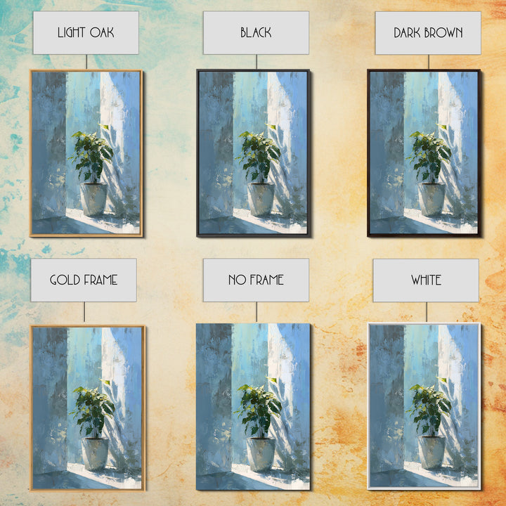 Sunlit Window Plant Shadow on Plaster Framed Canvas Print, Bathroom Art, Gallery Decor, Bathroom Decor, Abstract Art, Spa, BAT-2x3-2