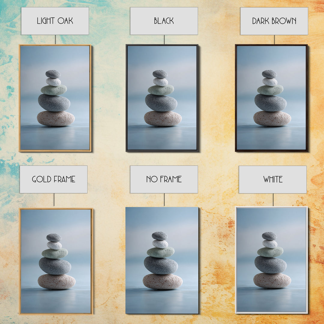 Monochrome Pebble Stack Framed Canvas Print, Bathroom Art, Boho Decor, Bathroom Decor, Oil Painting, Spa, Printable, BAT-2x3-21