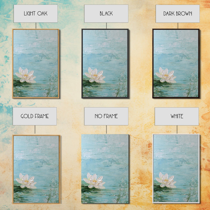 Lotus Flower Floating on Calm Water Framed Canvas Print, Bathroom Art, Printable Wall Art, Bathroom Decor, Oil Painting, Spa, BAT-2x3-28