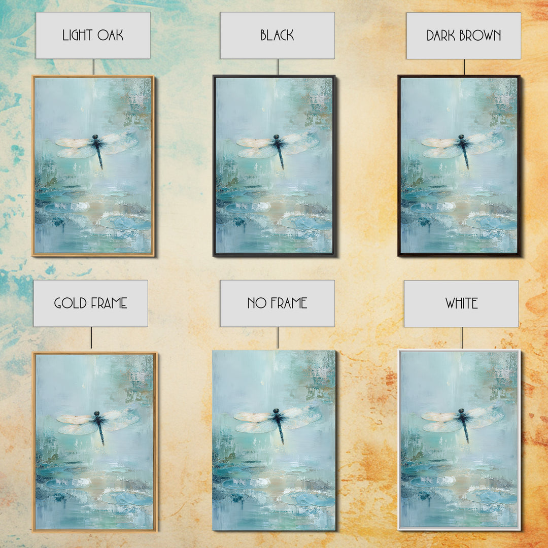 Delicate Dragonfly Above a Pond Surface Framed Canvas Print, Bathroom Art, Modern Art, Bathroom Decor, Fine Art, Spa, BAT-2x3-56