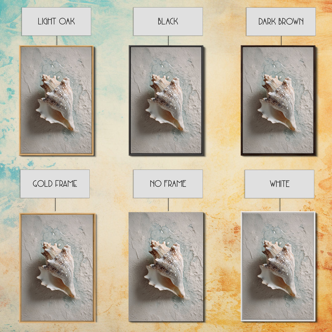 Minimal Seashell Still Life on Pale Sand Framed Canvas Print, Bathroom Art, Boho Decor, Bathroom Decor, Oil Painting, Spa, BAT-2x3-59