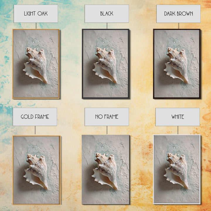 Minimal Seashell Still Life on Pale Sand Framed Canvas Print, Bathroom Art, Boho Decor, Bathroom Decor, Oil Painting, Spa, BAT-2x3-59