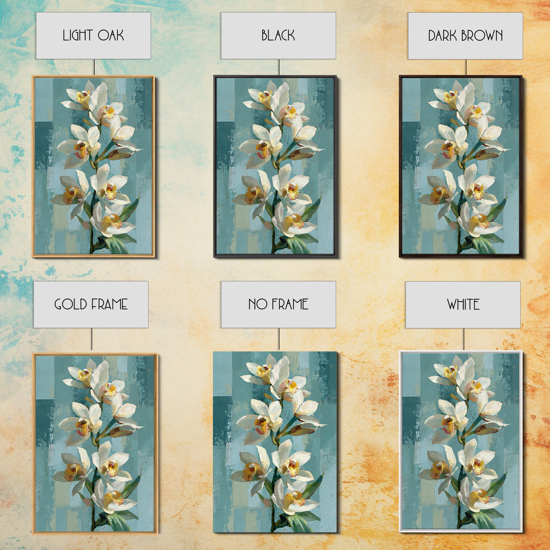 White Orchid on Warm Stone Background Framed Canvas Print, Bathroom Art, Statement Artwork, Bathroom Decor, Fine Art, Spa, BAT-2x3-60