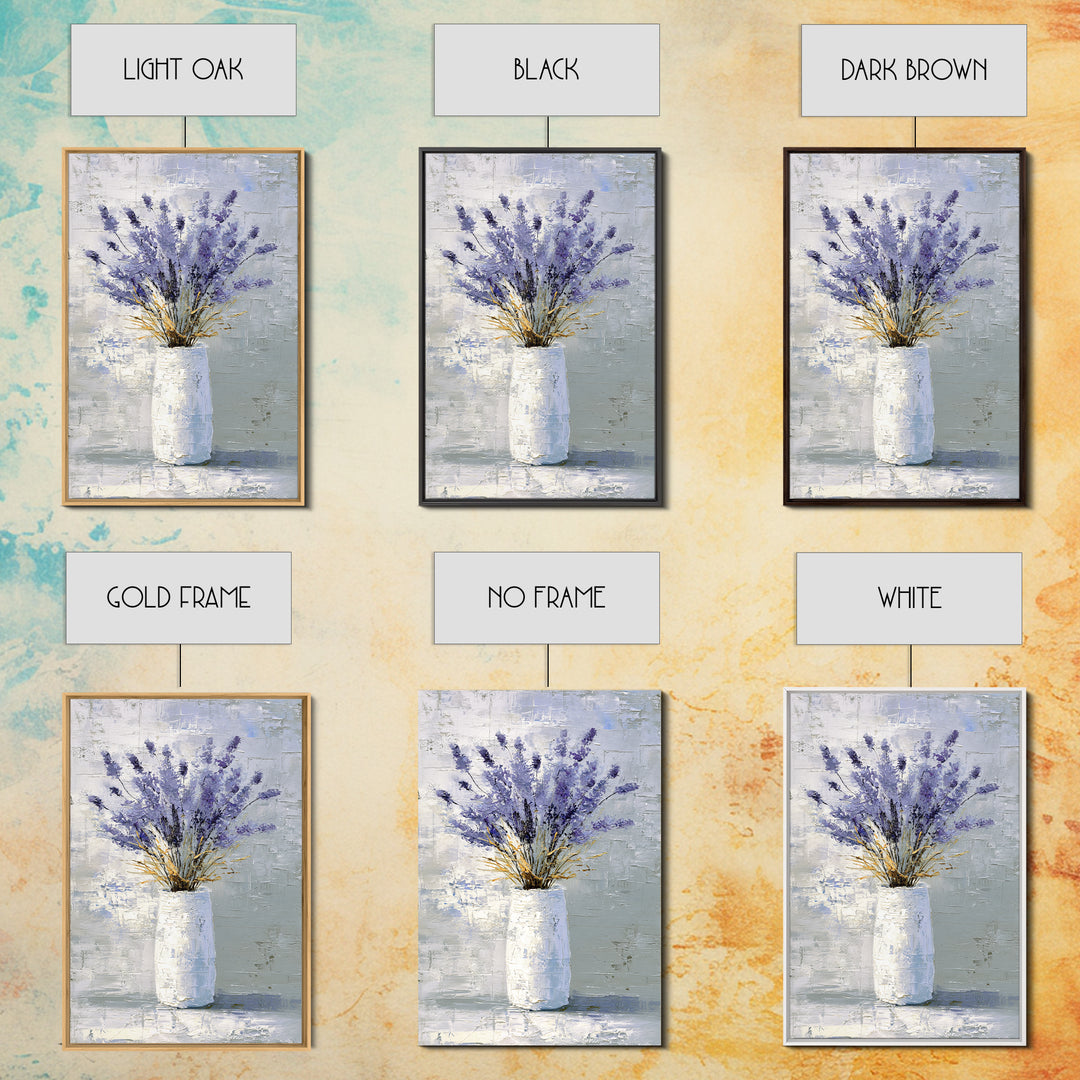 Lavender Sprigs in a Ceramic Vase Framed Canvas Print, Bathroom Art, Minimalist Decor, Bathroom Decor, Fine Art, Spa, BAT-2x3-68