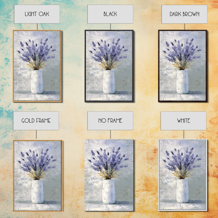 Lavender Sprigs in a Ceramic Vase Framed Canvas Print, Bathroom Art, Minimalist Decor, Bathroom Decor, Fine Art, Spa, BAT-2x3-68