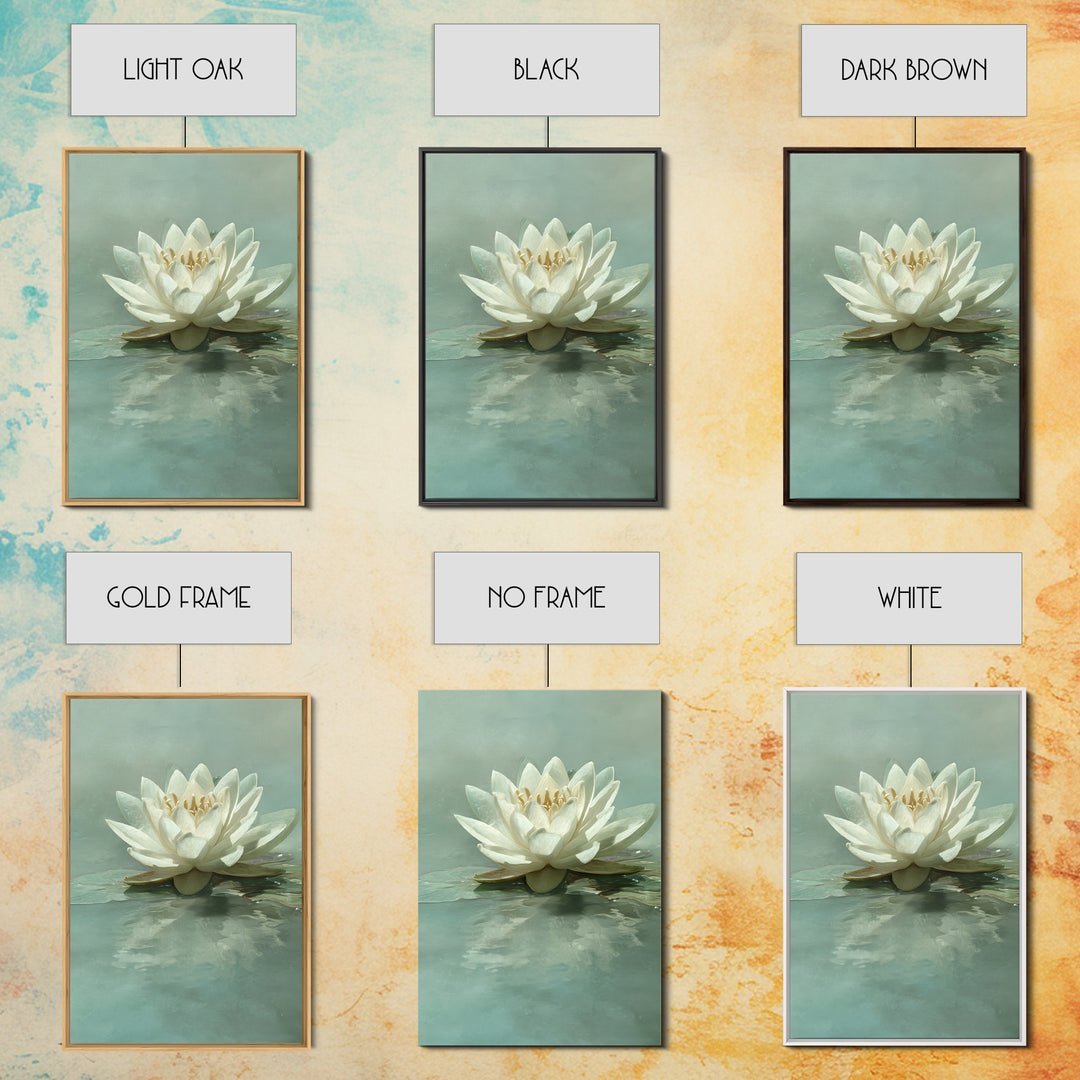 Lotus Flower Floating on Calm Water Framed Canvas Print, Bathroom Art, Digital Wall Art, Bathroom Decor, Fine Art, Spa, BAT-2x3-76