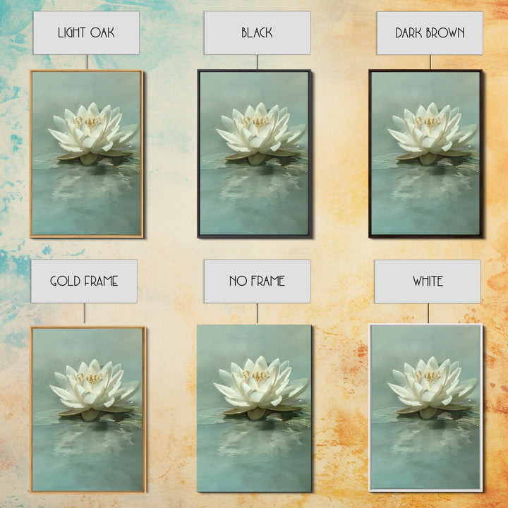 Lotus Flower Floating on Calm Water Framed Canvas Print, Bathroom Art, Digital Wall Art, Bathroom Decor, Fine Art, Spa, BAT-2x3-76