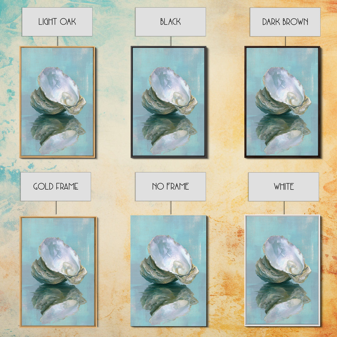 Oyster Shell Study Framed Canvas Print, Bathroom Art, Minimalist Decor, Bathroom Decor, Spa, Wall Hanging, Framed Wall Art, BAT-2x3-78