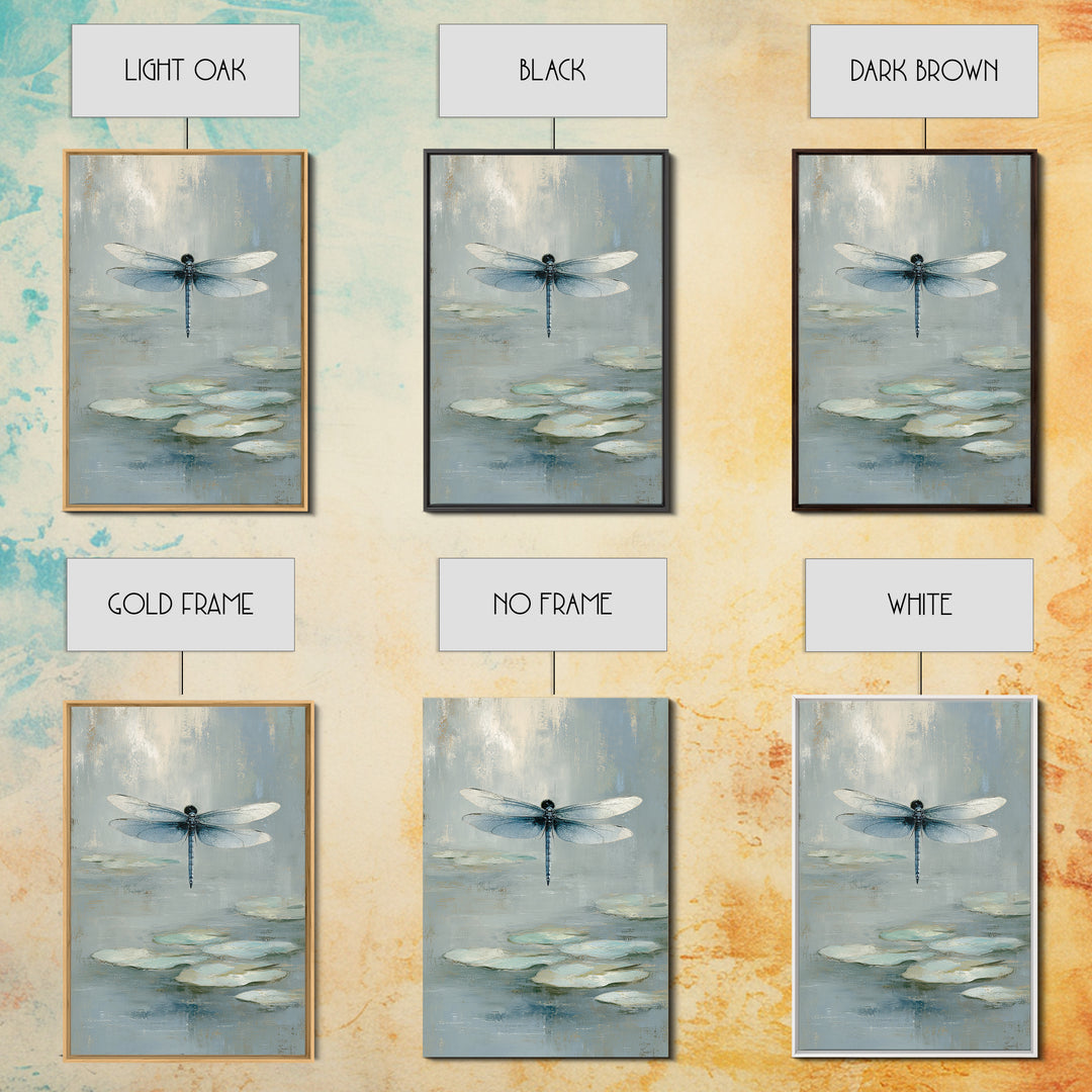 Delicate Dragonfly Above a Pond Surface Framed Canvas Print, Bathroom Art, Framed Wall Art, Bathroom Decor, Oil Painting, Spa, BAT-2x3-8