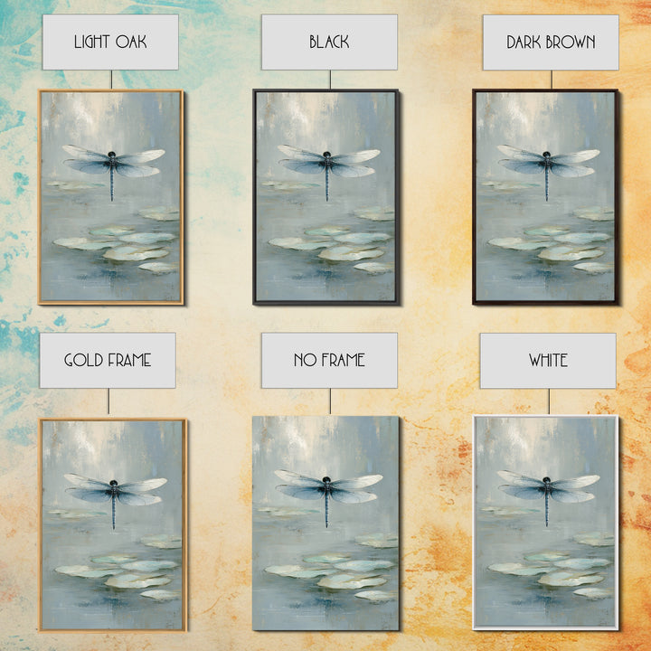 Delicate Dragonfly Above a Pond Surface Framed Canvas Print, Bathroom Art, Framed Wall Art, Bathroom Decor, Oil Painting, Spa, BAT-2x3-8