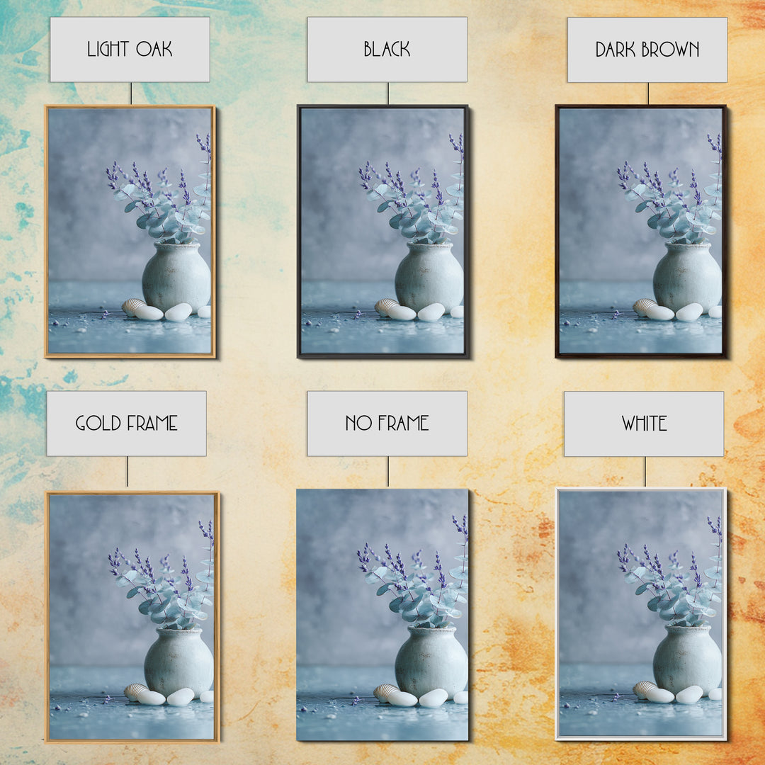 Lavender Sprigs in a Ceramic Vase Framed Canvas Print, Bathroom Art, Retro Wall Art, Bathroom Decor, Abstract Art, Spa, BAT-2x3-92