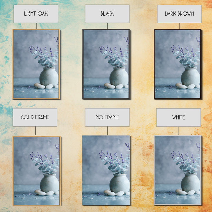 Lavender Sprigs in a Ceramic Vase Framed Canvas Print, Bathroom Art, Retro Wall Art, Bathroom Decor, Abstract Art, Spa, BAT-2x3-92