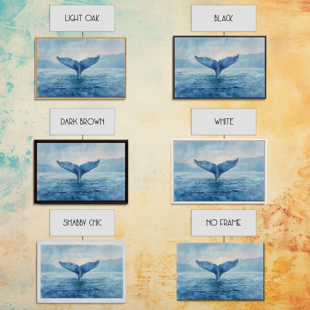 Watercolor Whale Tail Framed Canvas Print, Bathroom Art, Fine Art Print, Bathroom Decor, Fine Art, Spa, Poster, Digital Art, BAT-3x2-91