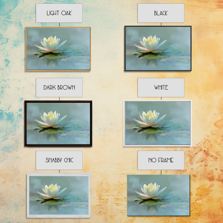 Lotus Flower Floating on Calm Water Framed Canvas Print, Bathroom Art, Trendy Wall Art, Bathroom Decor, Watercolor Art, Spa, BAT-3x2-96