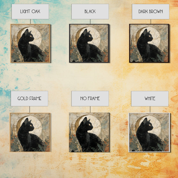 Black Cat Silhouette Framed Canvas Print, Black and White Art, Abstract Art, Living Room Decor, Watercolor Art, Monochrome, BAW-1x1-16
