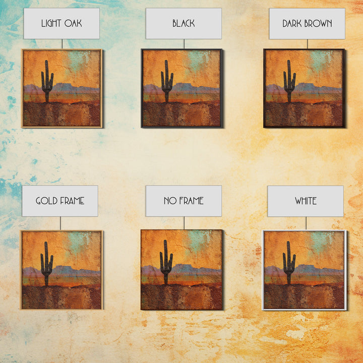 Monochrome Desert Cactus Silhouette Framed Canvas Print, Black and White Art, Neutral Decor, Living Room Decor, Oil Painting, BAW-1x1-21