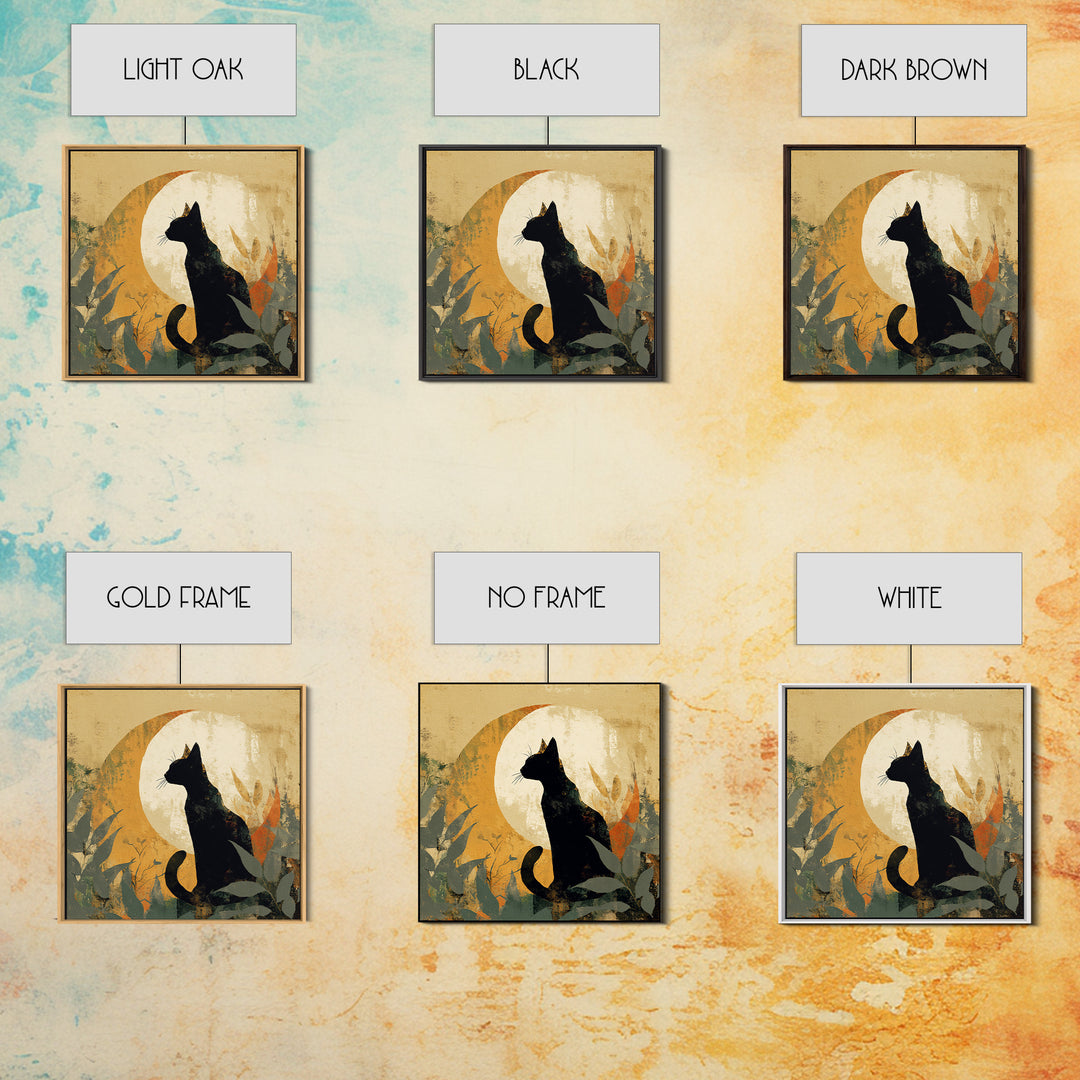 Black Cat Silhouette Framed Canvas Print, Black and White Art, Minimalist Decor, Living Room Decor, Fine Art, Monochrome, BAW-1x1-88