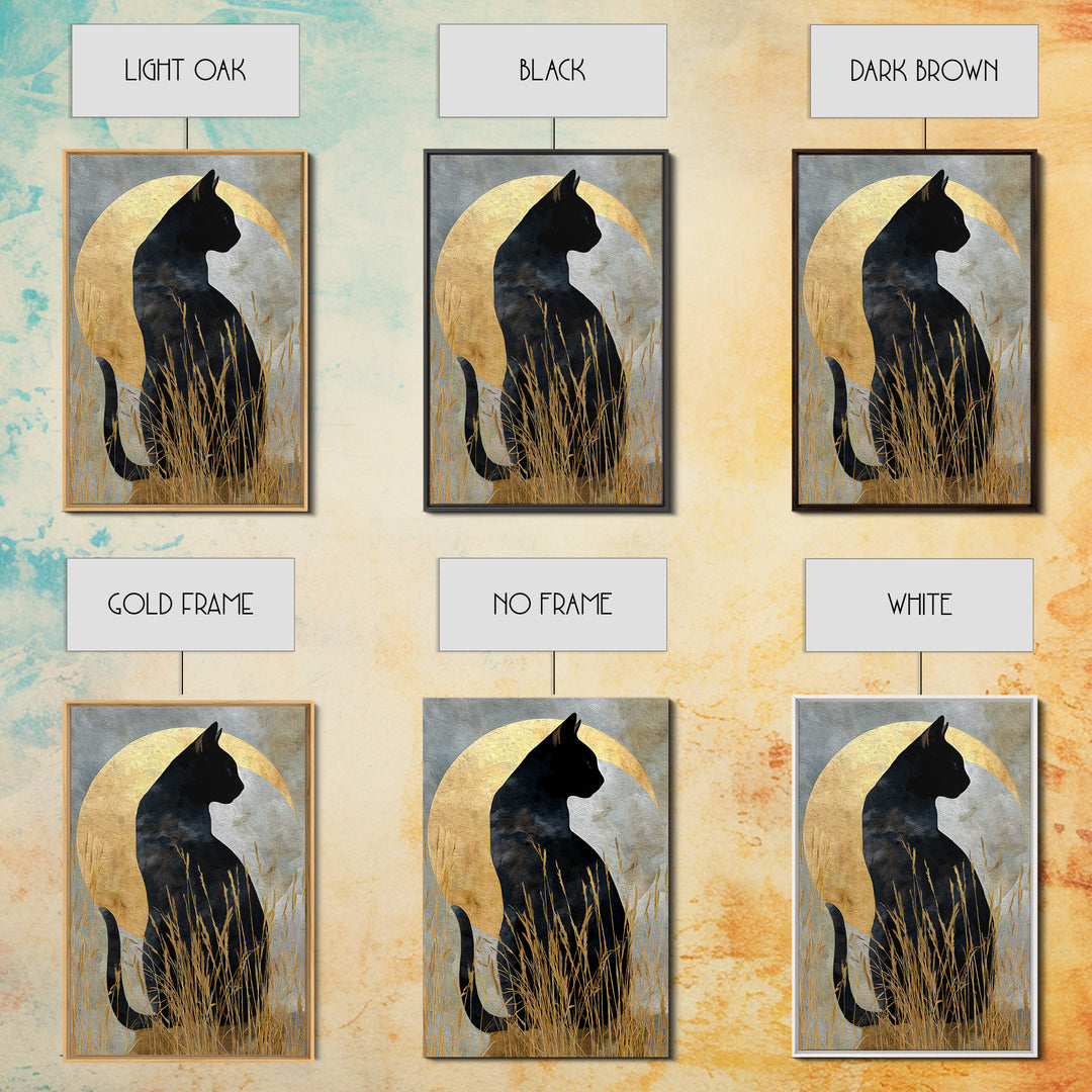 Black Cat Silhouette Framed Canvas Print, Black and White Art, Modern Decor, Living Room Decor, Fine Art, Monochrome, BAW-2x3-24