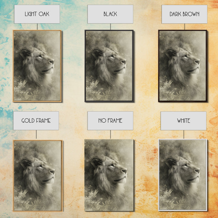 Dramatic Black and White Lion Portrait Framed Canvas Print, Black and White Art, Art Print, Living Room Decor, Monochrome, BAW-2x3-25