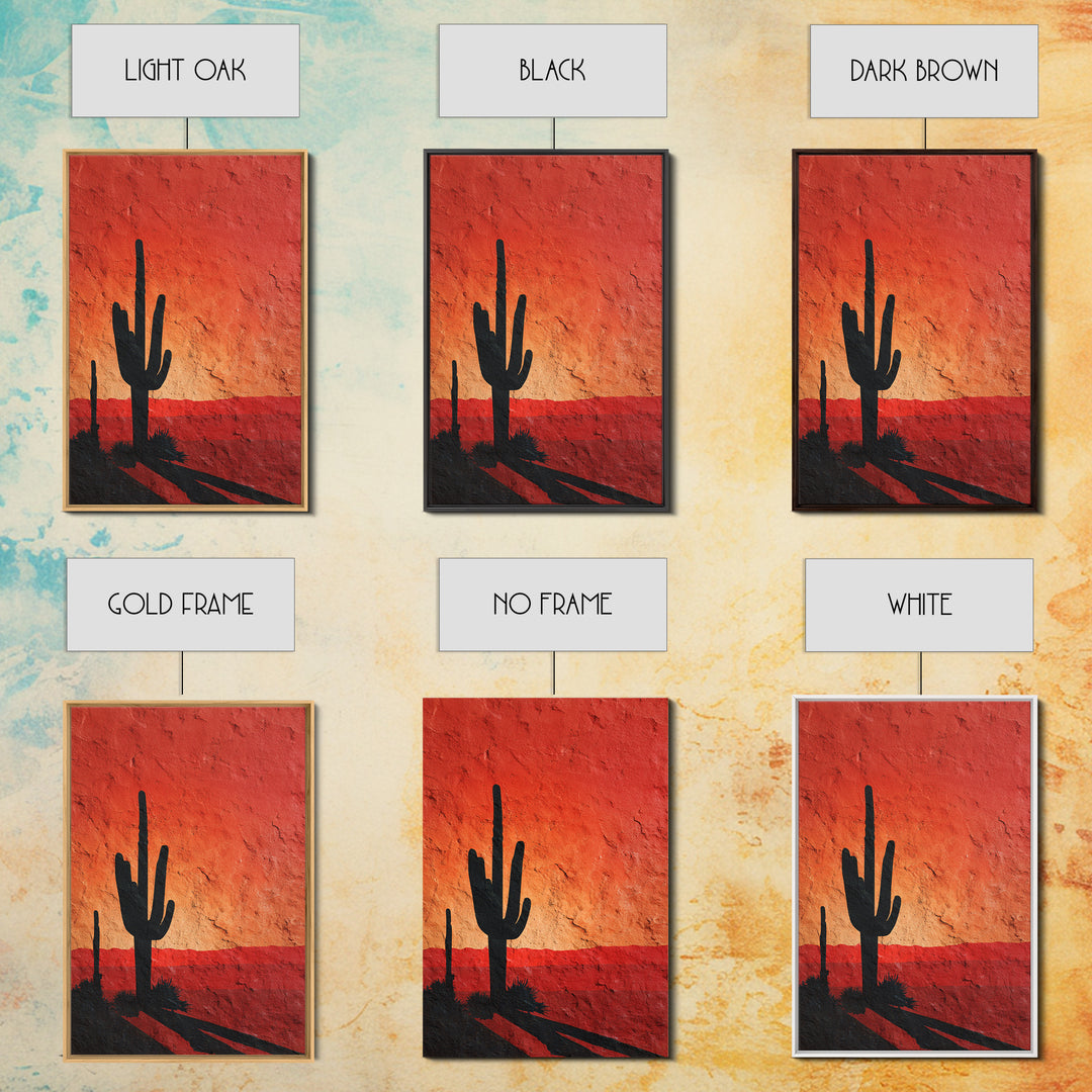 Monochrome Desert Cactus Silhouette Canvas Print, Black and White Art, Digital Art, Living Room Decor, Fine Art, Monochrome, BAW-2x3-29