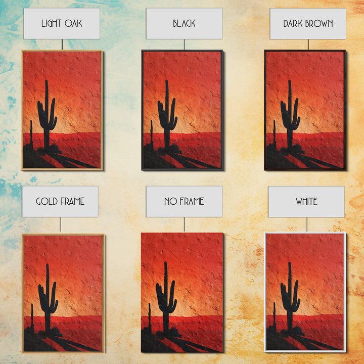 Monochrome Desert Cactus Silhouette Canvas Print, Black and White Art, Digital Art, Living Room Decor, Fine Art, Monochrome, BAW-2x3-29