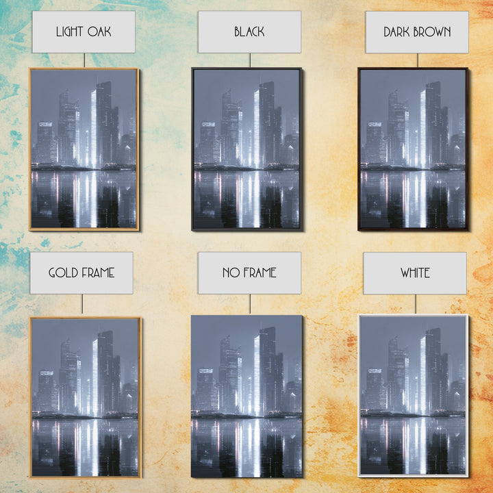 Monochrome City Skyline Reflected Canvas Print, Black and White Art, Printable Wall Art, Living Room Decor, Monochrome, BAW-2x3-43