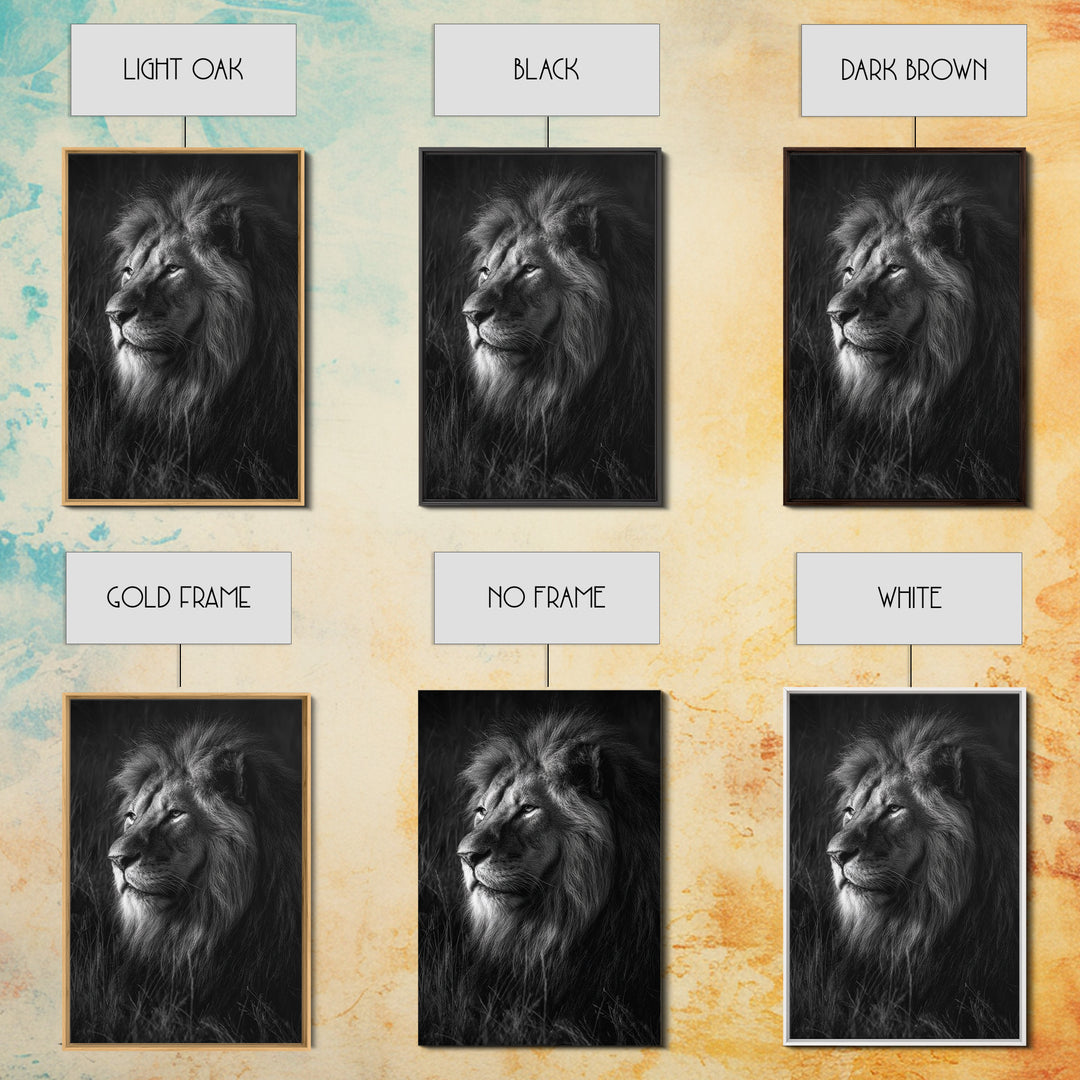 Dramatic Black and White Lion Portrait Canvas Print, Black and White Art, Large Wall Art, Living Room Decor, Monochrome, BAW-2x3-49