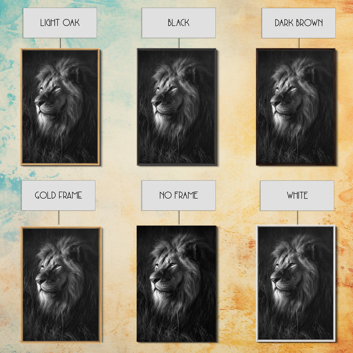 Dramatic Black and White Lion Portrait Canvas Print, Black and White Art, Large Wall Art, Living Room Decor, Monochrome, BAW-2x3-49