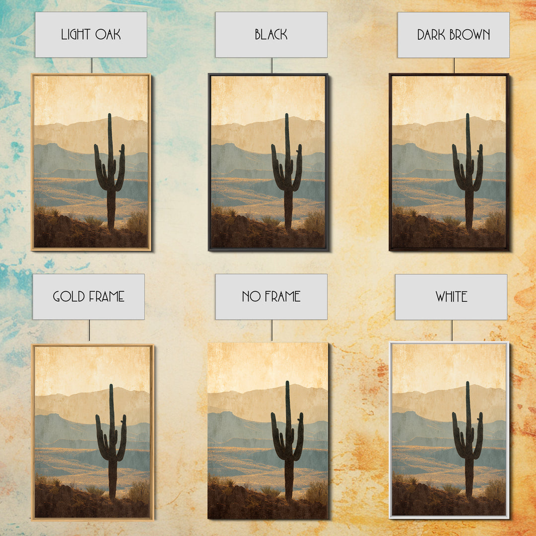 Monochrome Desert Cactus Silhouette Canvas Print, Black and White Art, Digital Art, Living Room Decor, Fine Art, Monochrome, BAW-2x3-5