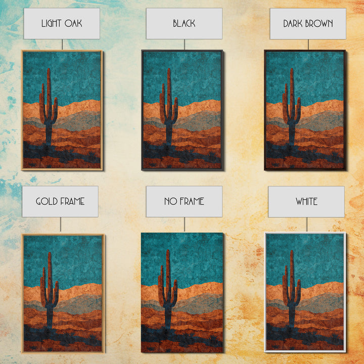 Monochrome Desert Cactus Silhouette Framed Canvas Print, Black and White Art, Original Art, Living Room Decor, Monochrome, BAW-2x3-53