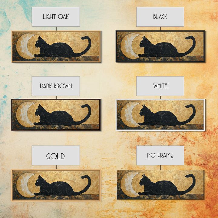 Black Cat Silhouette Framed Canvas Print, Black and White Art, Photo Prints, Living Room Decor, Watercolor Art, Monochrome, BAW-3x1-32