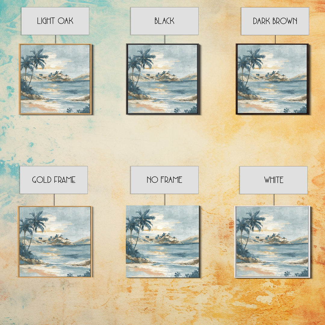 Moonlit Tropical Beach Framed Canvas Print, Beach Art, Art, Coastal Decor, Fine Art, Shore, Abstract Wall Art, Whimsical Decor, BEA-1x1-48