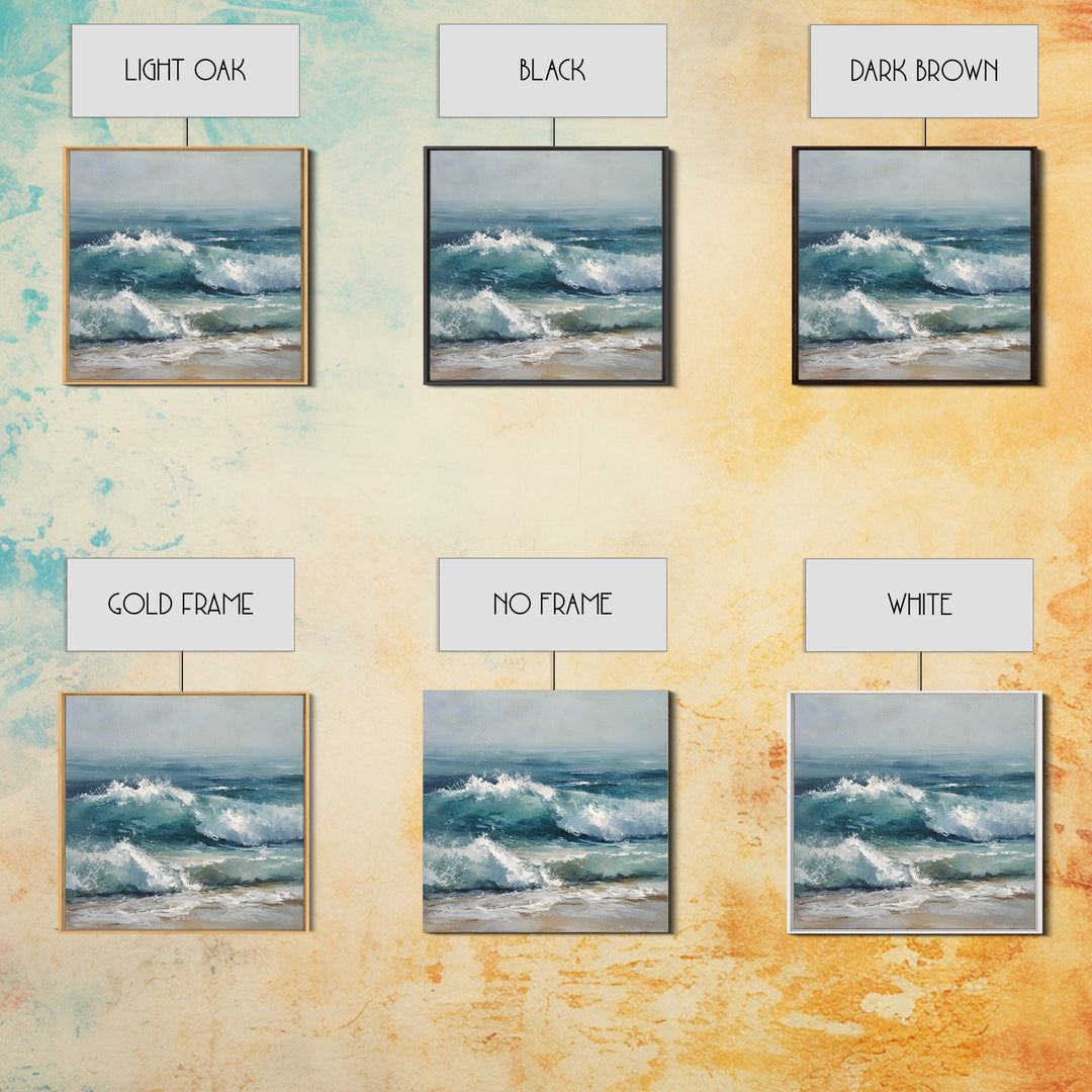 Stormy Ocean Wave Canvas Print, Beach Art, Textured Painting, Coastal Decor, Oil Painting, Shore, Digital Wall Art, BEA-1x1-81