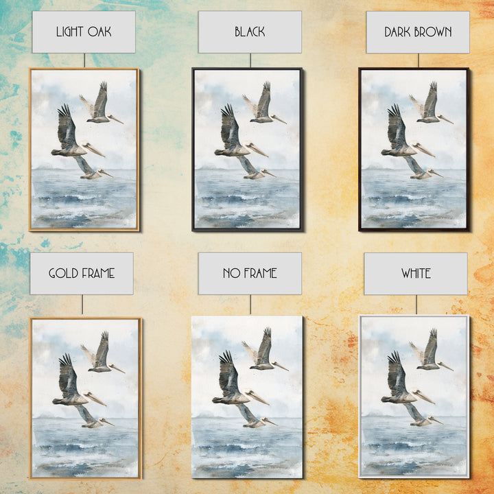 Pelicans Flying Low Framed Canvas Print, Beach Art, Room Decor, Coastal Decor, Oil Painting, Shore, Original Painting, BEA-2x3-51