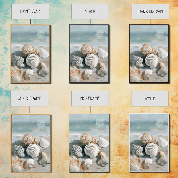 Seashell Collection Painted Like Natural Specimens Framed Canvas Print, Beach Art, Wall Art, Coastal Decor, Fine Art, Shore, BEA-2x3-60