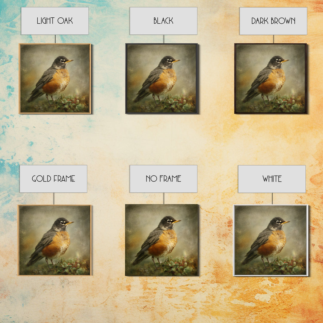 Robin in a Spring Garden with Soft Canvas Print, Bird Art, Japanese Wall Art, Living Room Decor, Watercolor Art, Flight, BIR-1x1-15