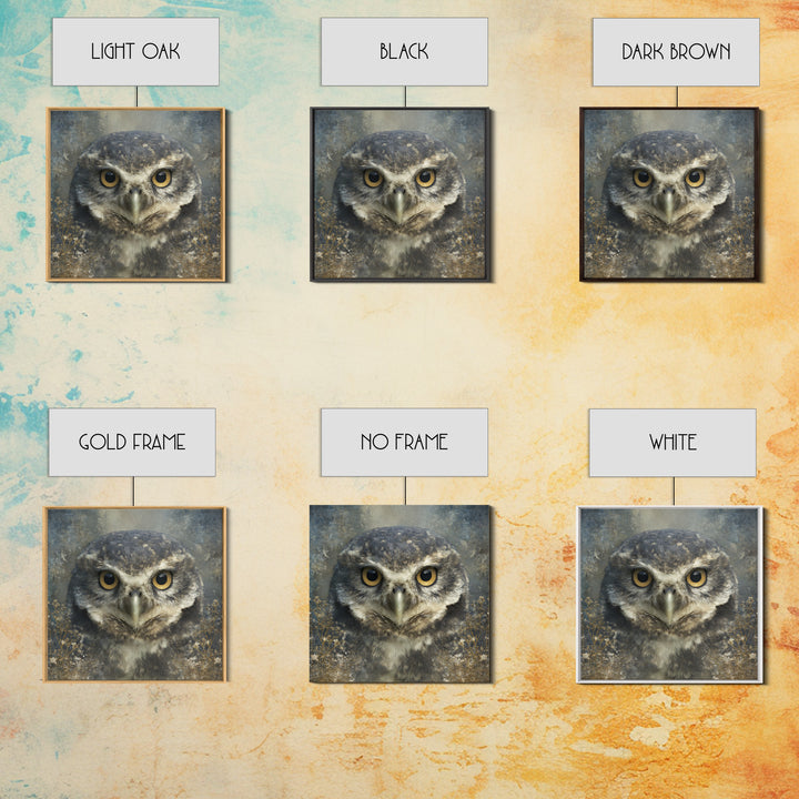 Owl Portrait with Wise Golden Eyes Canvas Print, Bird Art, Room Decor, Living Room Decor, Fine Art, Flight, Digital Print, BIR-1x1-77