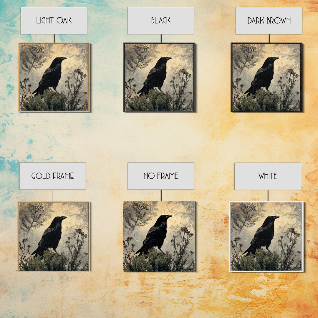 Raven Silhouette with Gothic Atmosphere Canvas Print, Bird Art, Textured Painting, Living Room Decor, Fine Art, Flight, BIR-1x1-81