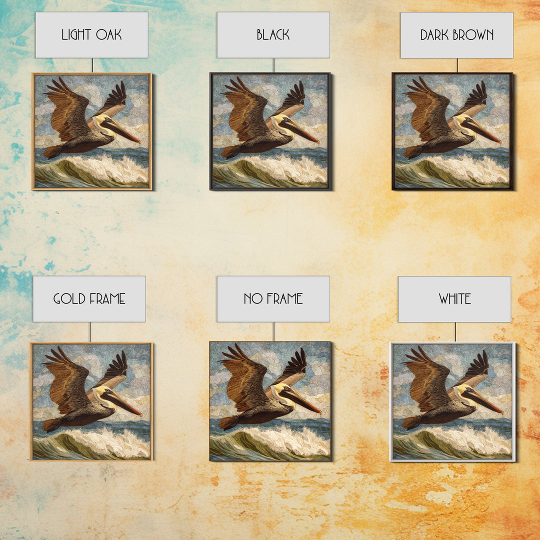 Pelican Flying over Coastal Waves Canvas Print, Bird Art, Rustic Home Decor, Living Room Decor, Fine Art, Flight, BIR-1x1-90