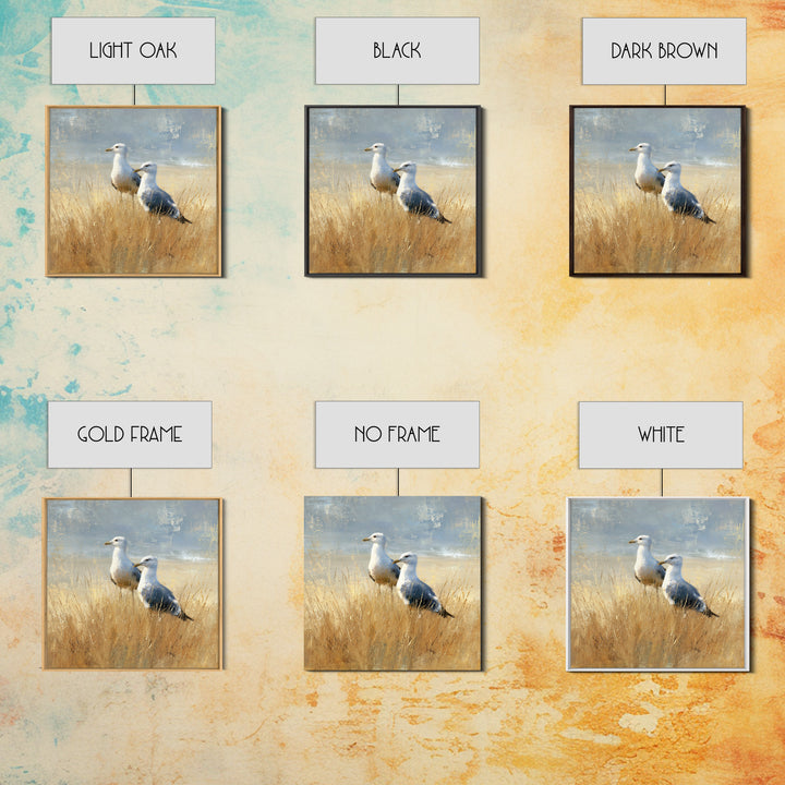 Seagulls Above a Pale Beach Horizon Canvas Print, Bird Art, Rustic Home Decor, Living Room Decor, Fine Art, Flight, BIR-1x1-92