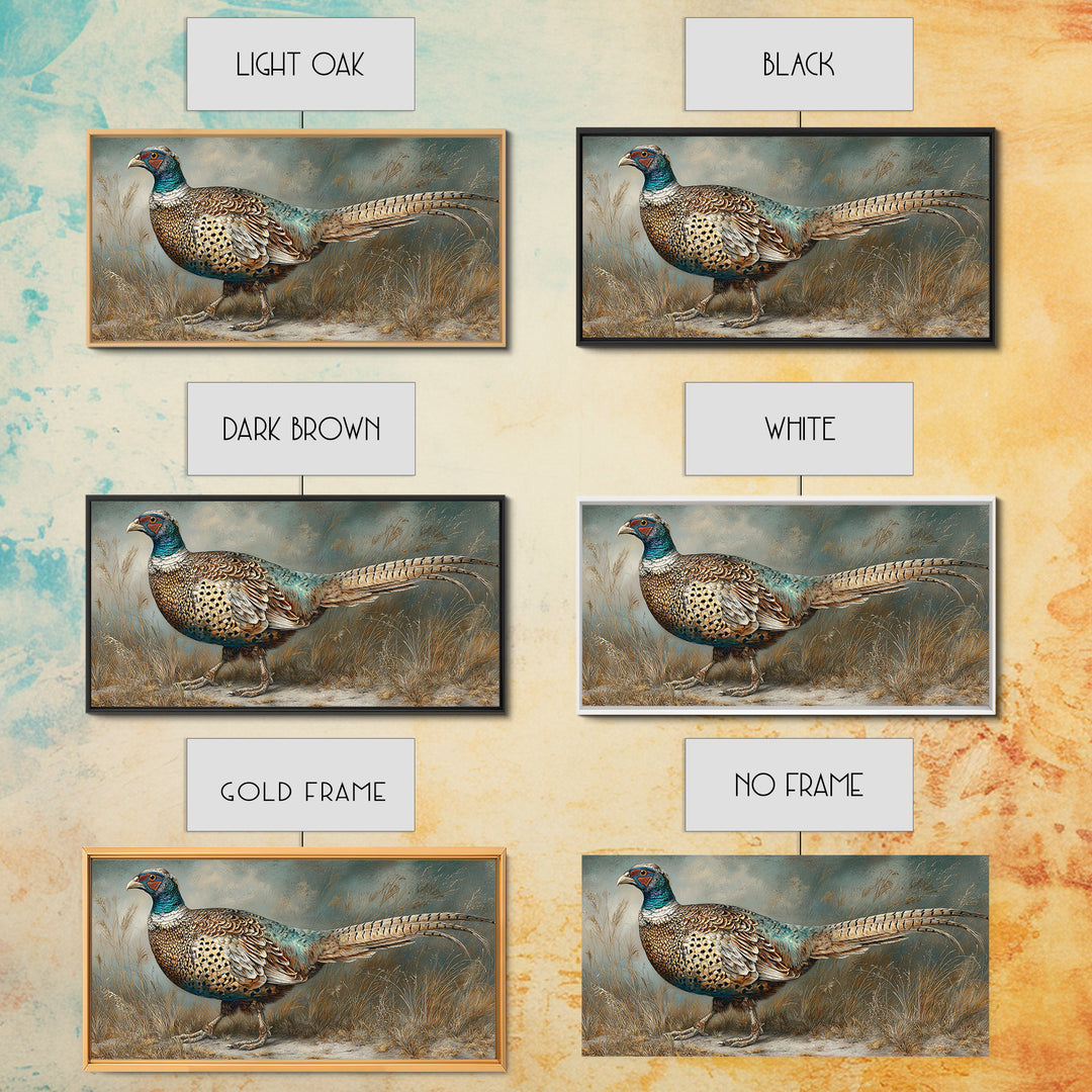 Pheasant with Ornate Feather Details Canvas Print, Bird Art, Printable Wall Art, Living Room Decor, Oil Painting, Flight, BIR-2x1-39
