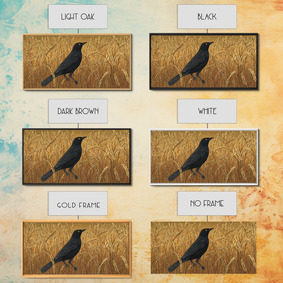 Blackbird on Gold Wheat Field Canvas Print, Bird Art, Textured Painting, Living Room Decor, Abstract Art, Flight, Printable Art, BIR-2x1-44