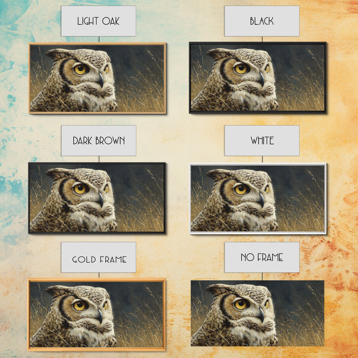 Owl Portrait with Wise Golden Eyes Canvas Print, Bird Art, Original Art, Living Room Decor, Fine Art, Flight, Mcm Decor, BIR-2x1-49