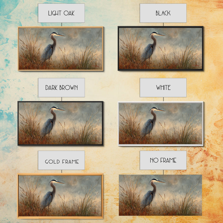 Blue Heron in Misty Marsh Grass Canvas Print, Bird Art, Digital Prints, Living Room Decor, Fine Art, Flight, Modern Art, BIR-2x1-94