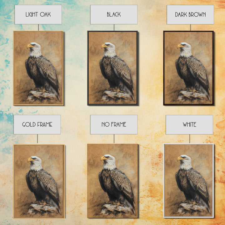 Eagle Portrait with Dramatic Mountain Wind Framed Canvas Print, Bird Art, Art Deco, Living Room Decor, Oil Painting, Flight, BIR-2x3-20