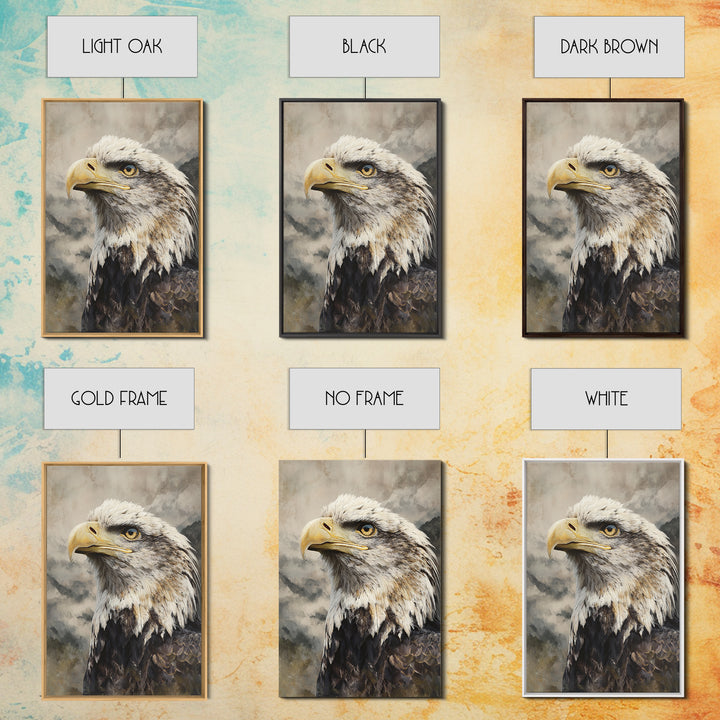 Eagle Portrait with Dramatic Mountain Wind Framed Canvas Print, Bird Art, Floral Art, Living Room Decor, Fine Art, Flight, BIR-2x3-44