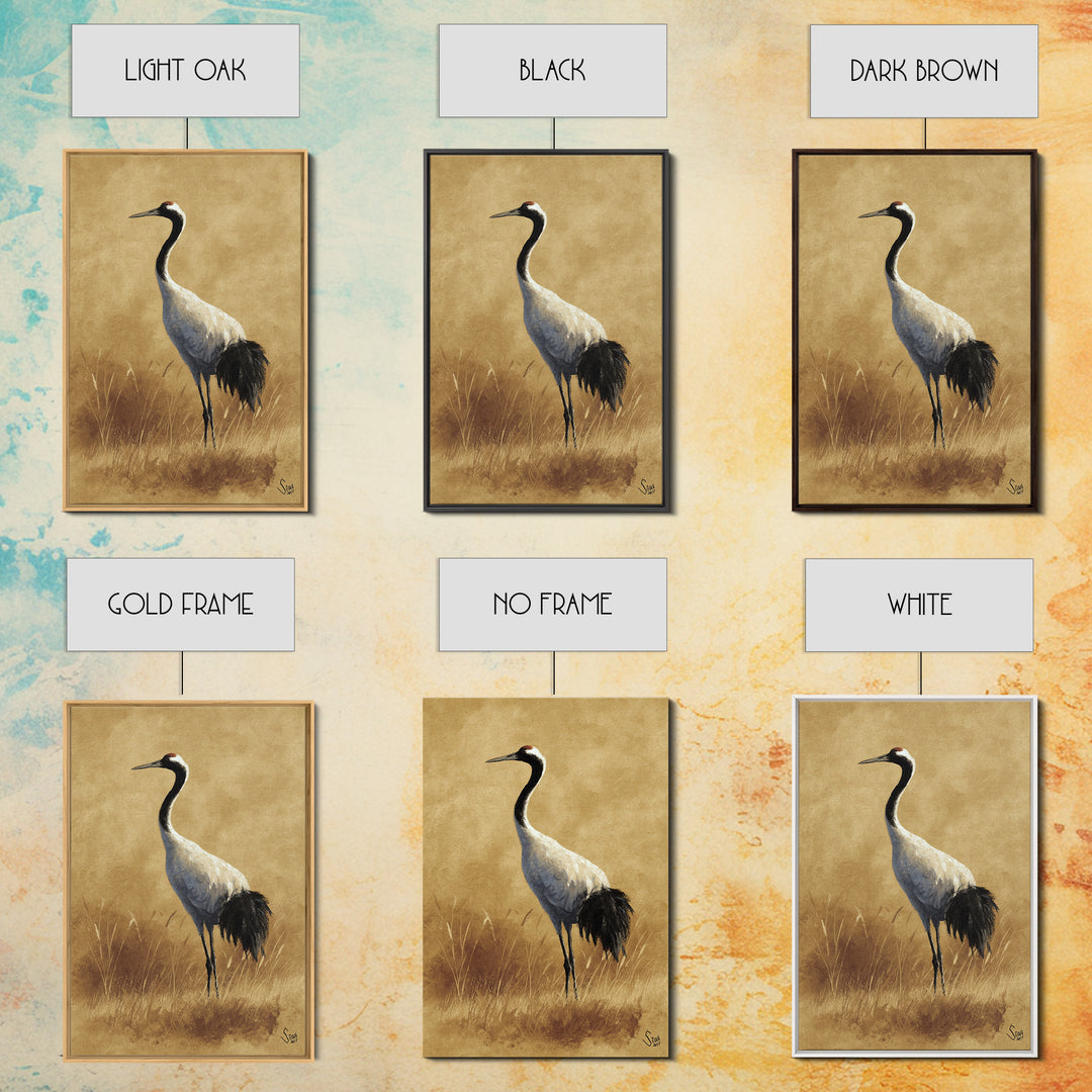 Crane and Lotus Composition Canvas Print, Bird Art, Art Deco, Living Room Decor, Fine Art, Flight, Gallery Wall, Mcm Decor, BIR-2x3-49