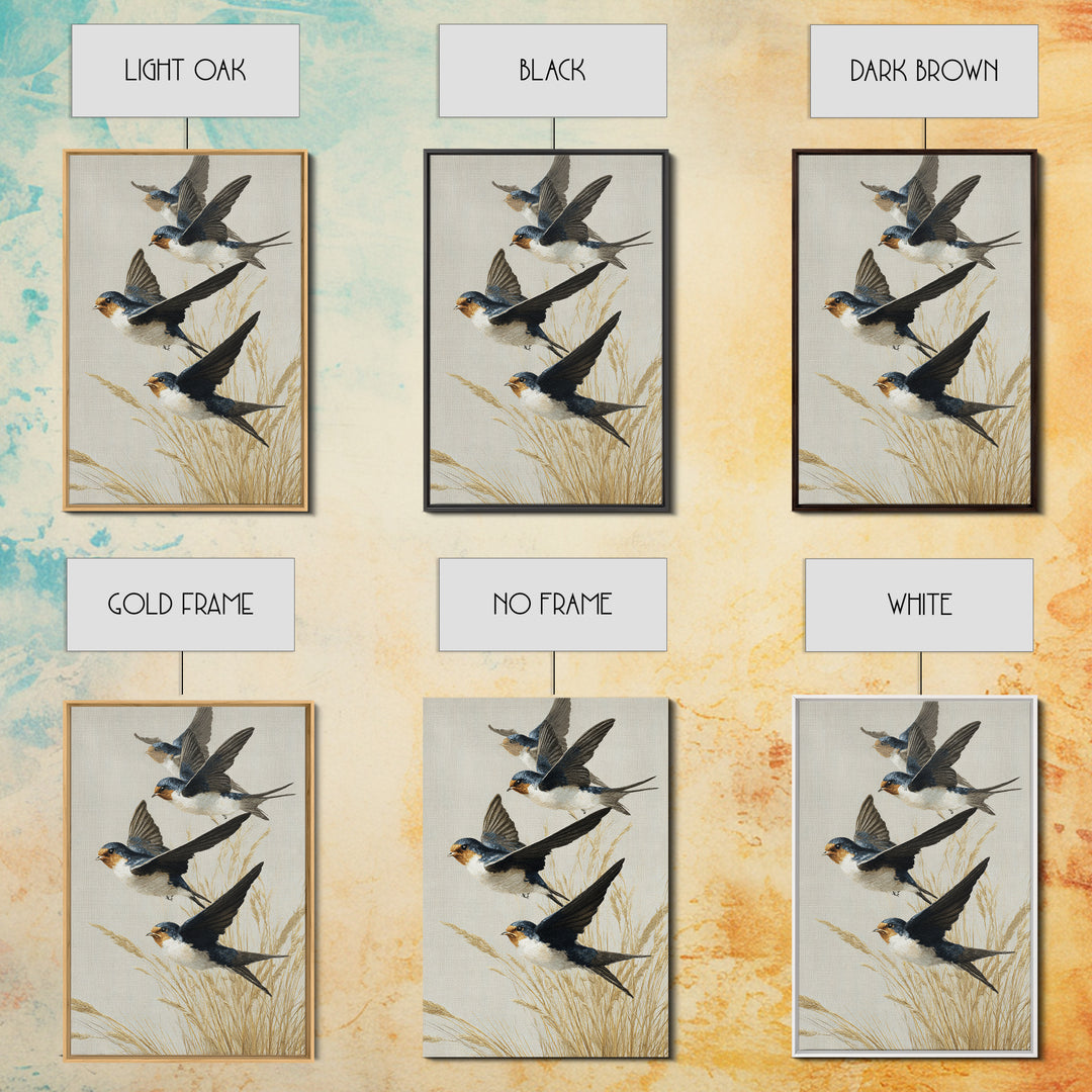 Flock of Swallows Sweeping Across Open Sky Canvas Print, Bird Art, Art Deco, Living Room Decor, Abstract Art, Flight, BIR-2x3-62